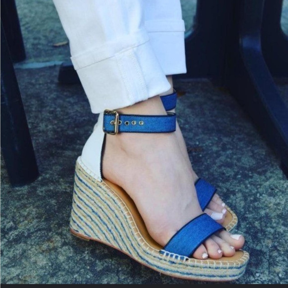 CAbi Denim Blue and White Espadrille Sandals